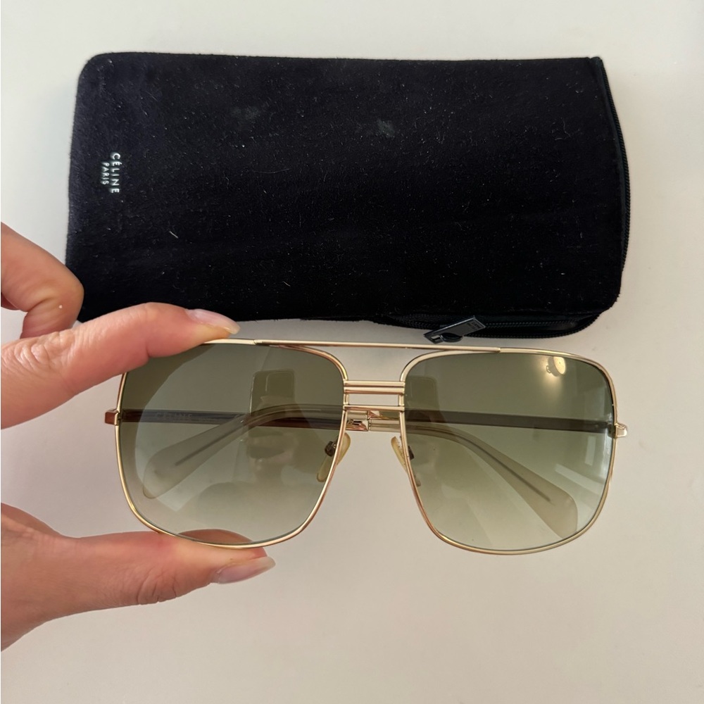 Celine Sunglasses with Gold Frame and Green Lenses